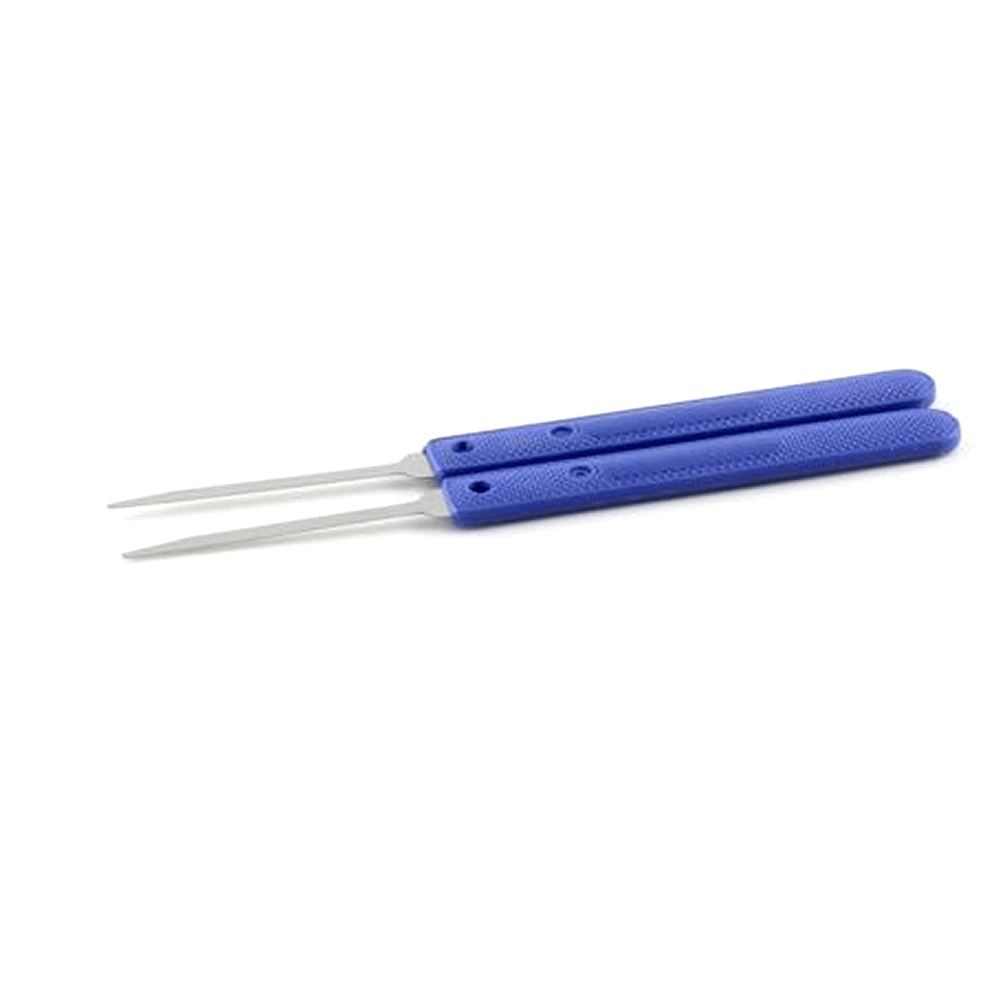 Set of ttwo blue-handled lock picking bypass tools on a white background