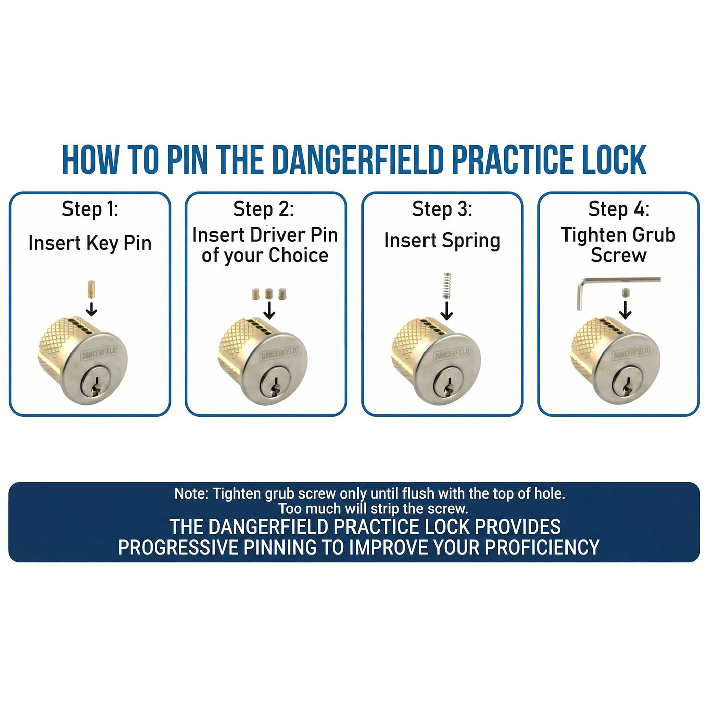 Dangerfield Repinnable Practice Lock Kit + Pins, Springs, Stoppers, Hex Allen Key