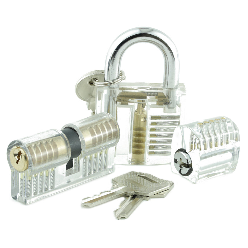Set of Three See-through Training Locks for Lock Picking Practice