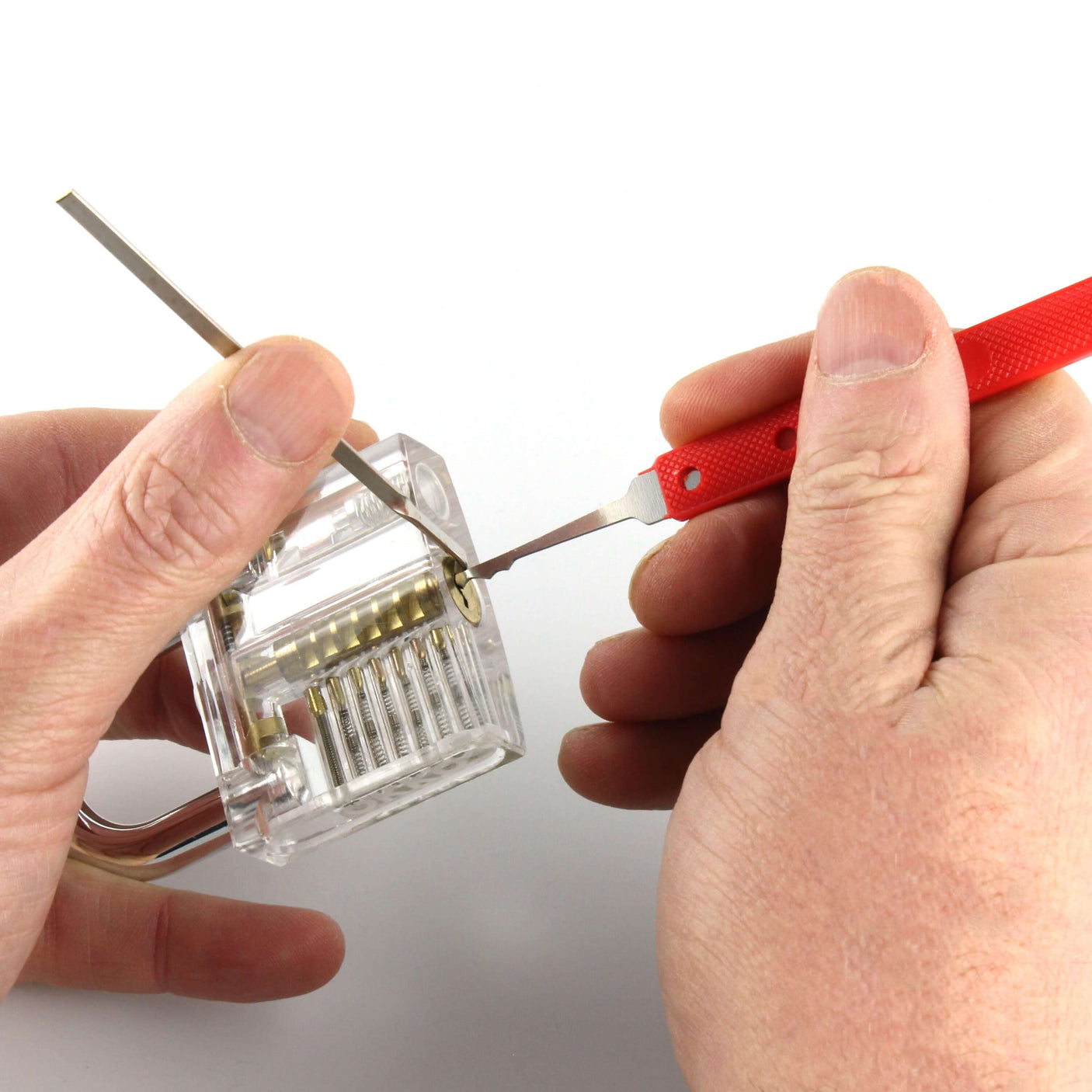 Lock Picking Hands - training on a clear acrylic lock