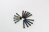 Colour-coded Lokko extraction screws arranged in a circle on a pale studio background