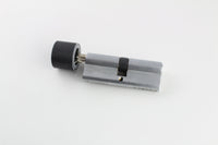 Bump key fitted with the rubber dampener inserted into a euro profile cylinder lock, ready to be struck