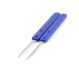 Two blue-handled miniknife lock bypass tools on a white background