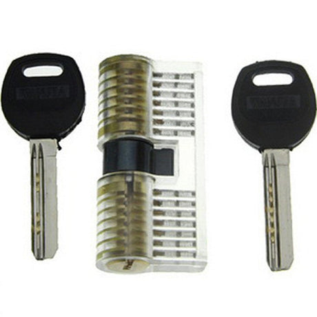 Clear dimple practice cylinder showing pin chambers