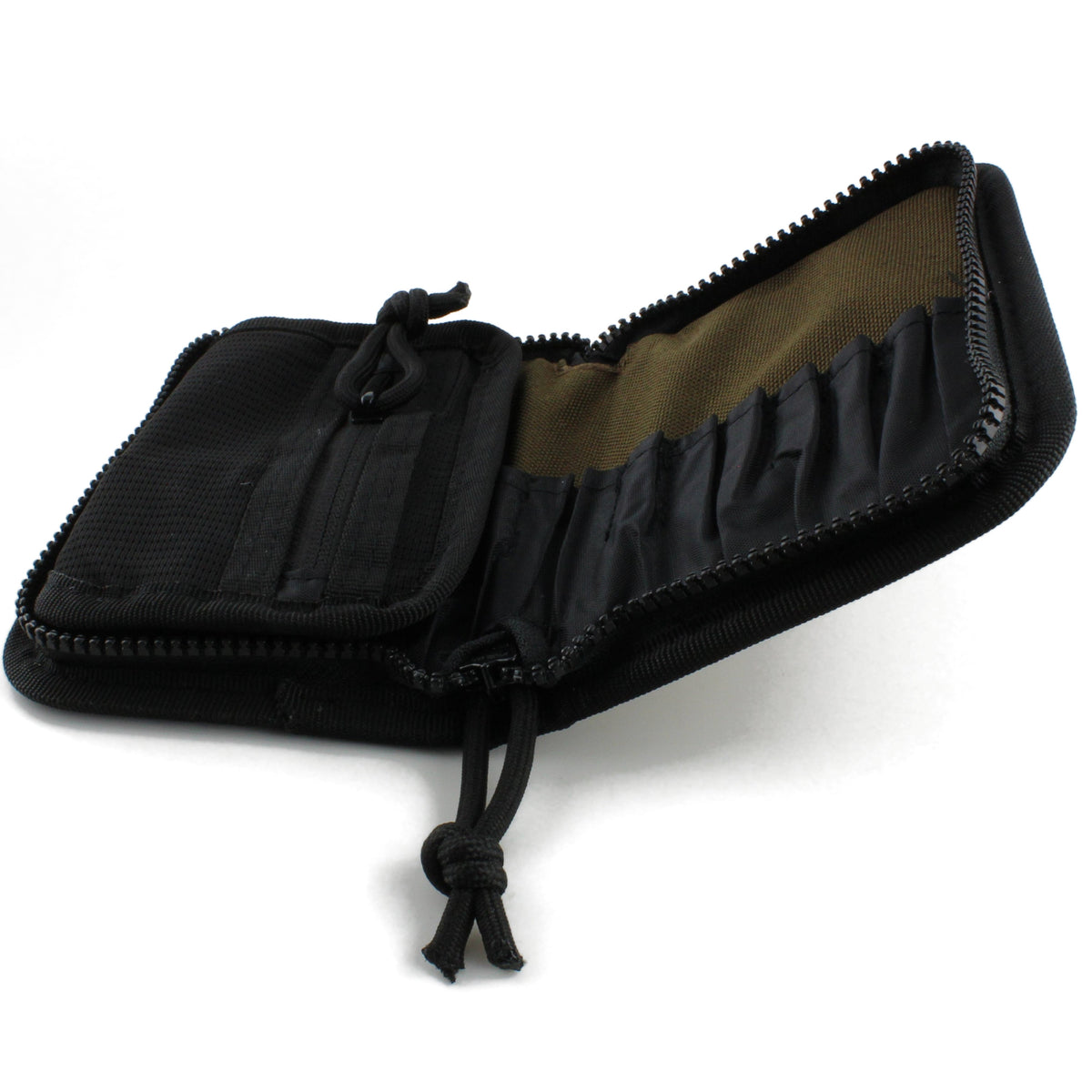Dangerfield Jackal lock pick case opening, zipped inner pocket on one face and tan panel with individual tool pockets on the other