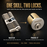 One skill, two locks: watch the pins in the cutaway, then prove it on the mortise lock