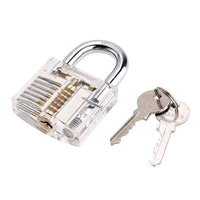 Clear practice padlock with keys displayed