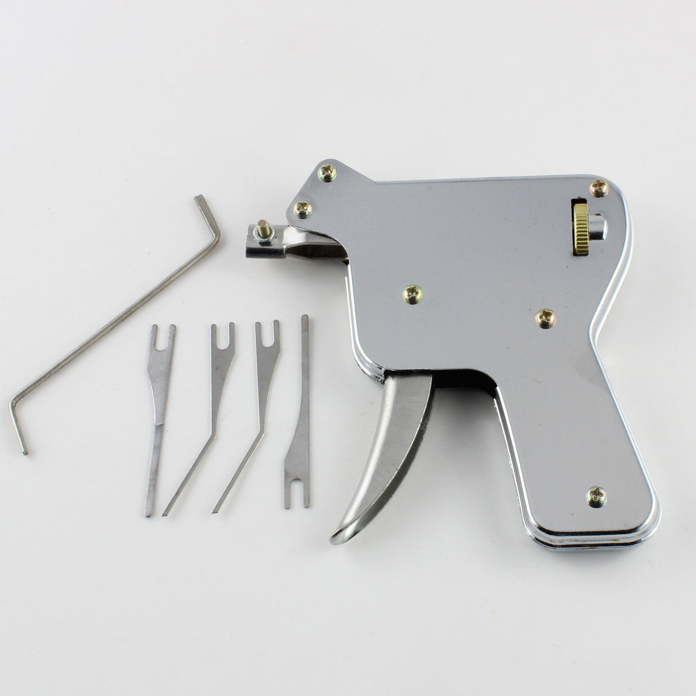 Close detail of the Lokko manual pick gun handle, trigger and tension adjustment