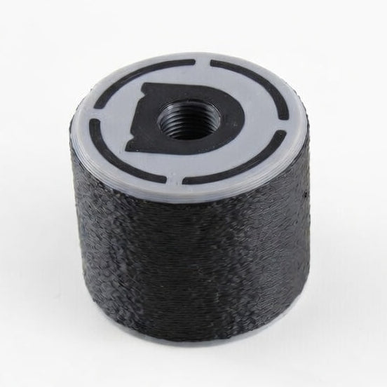 Professional Bump Assist Tool, black rubber bump key dampener with a grey moulded cap, threaded hole and Dangerfield D logo, top view