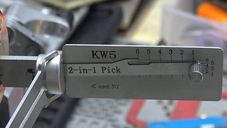 Lishi KW5 Kwikset pick engaged with a cylinder