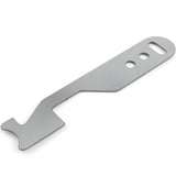 Lokko pocket shove-knife, a flat stainless steel latch bypass blade with a hooked working tip and keyring slot