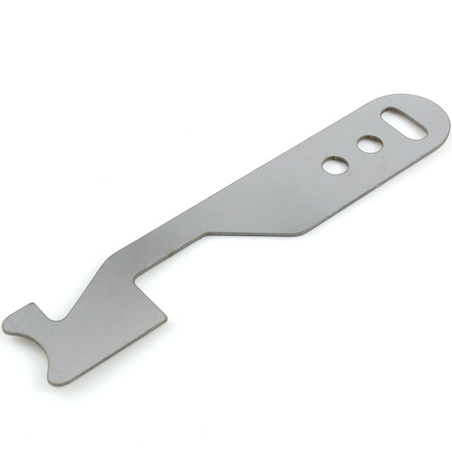 Lokko pocket shove-knife, a flat stainless steel latch bypass blade with a hooked working tip and keyring slot
