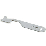 Lokko stainless shove-knife shown from the side, showing the flat blade, finger holes and keyring slot at the handle end