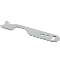 Lokko stainless shove-knife shown from the side, showing the flat blade, finger holes and keyring slot at the handle end