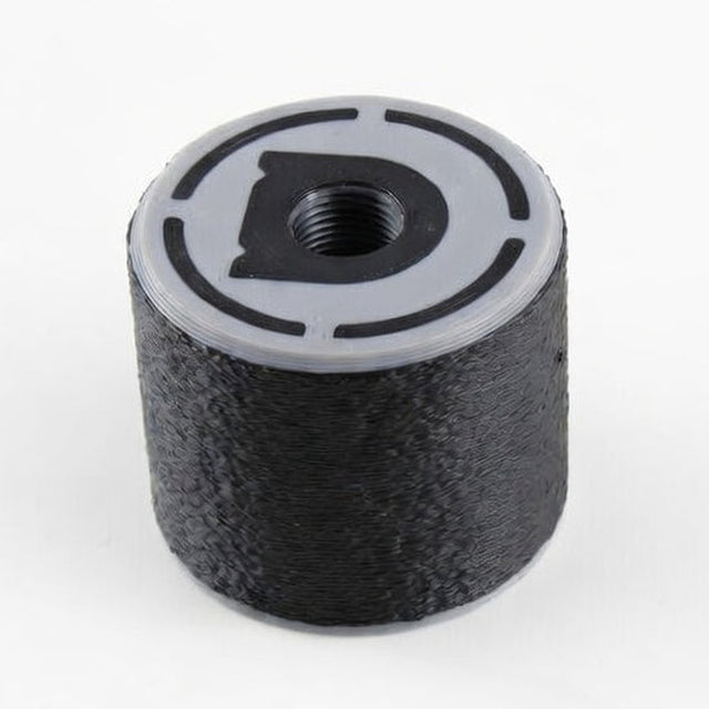 Professional Bump Assist Tool, black rubber bump key dampener with a grey moulded cap, threaded hole and Dangerfield D logo, top view