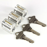 Close-up of Dangerfield Eureka clear security pin practice lock