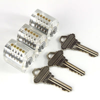 Close-up of Dangerfield Eureka clear security pin practice lock