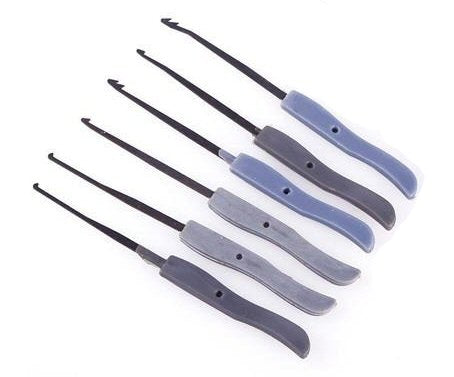 Set of broken key extractor tools for lock mechanics and removing keys from locks.